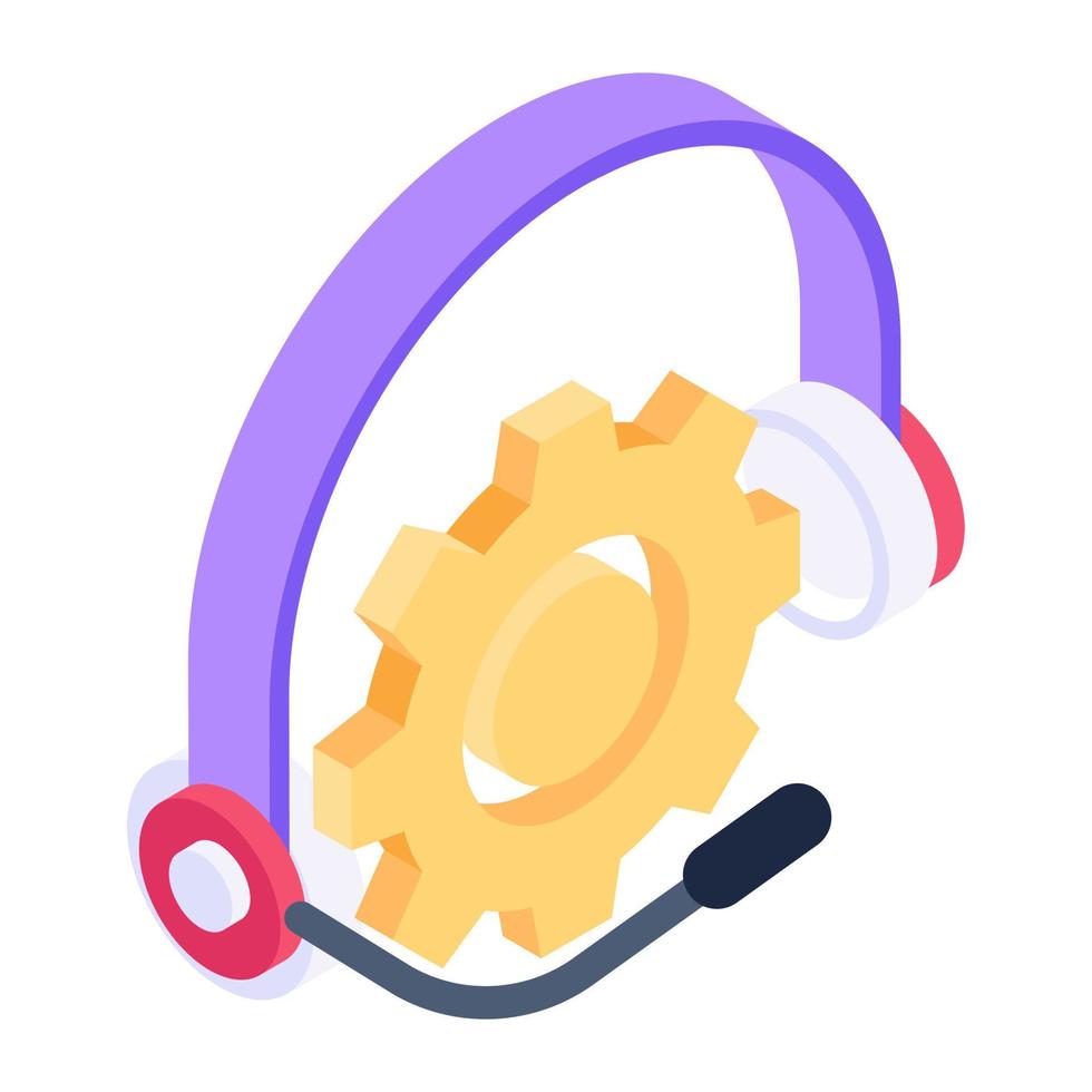 Gear inside headphones, technical service isometric icon vector