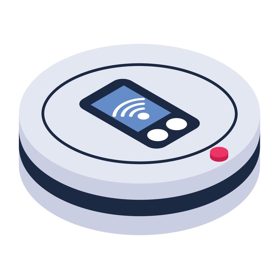 Smart cleaning appliance, isometric icon of robot vacuum vector