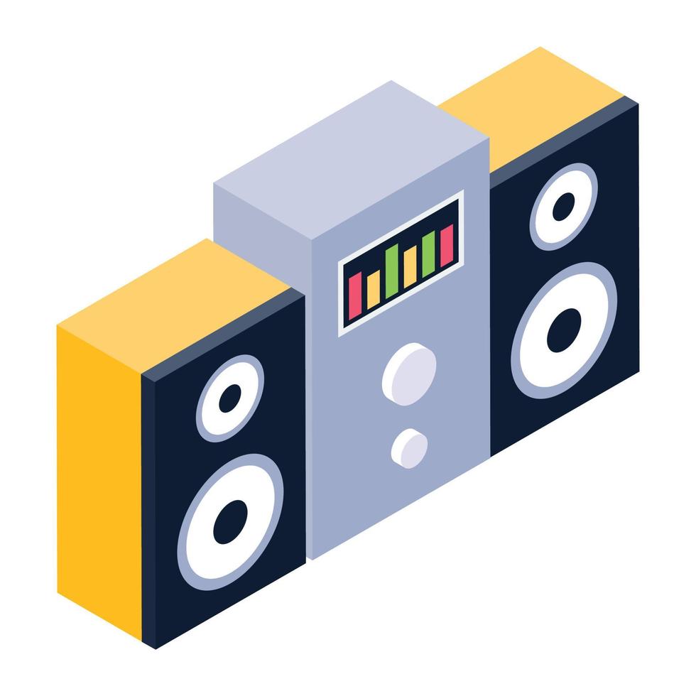 icono isométrico del sistema de sonido, vector editable