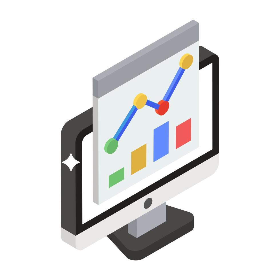 Trend chart inside website, web analytics isometric icon vector