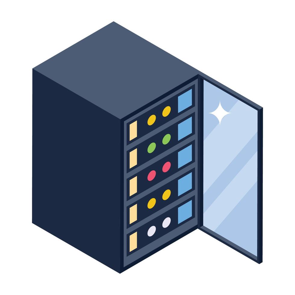 Isometric design of data center icon, server rack vector