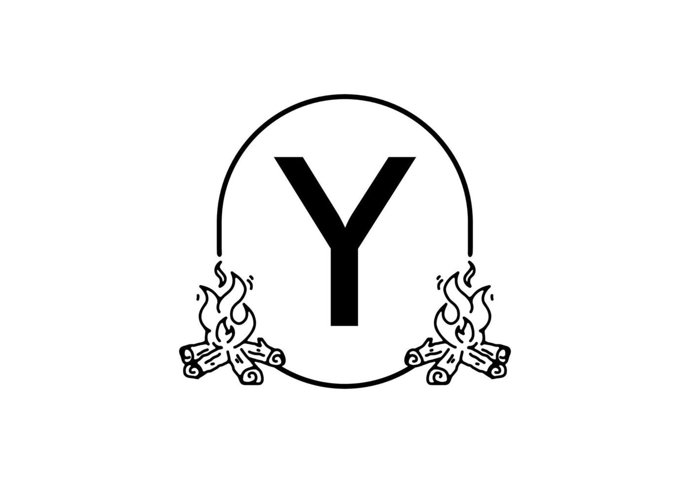 Black line art of bonfire with Y initial letter vector