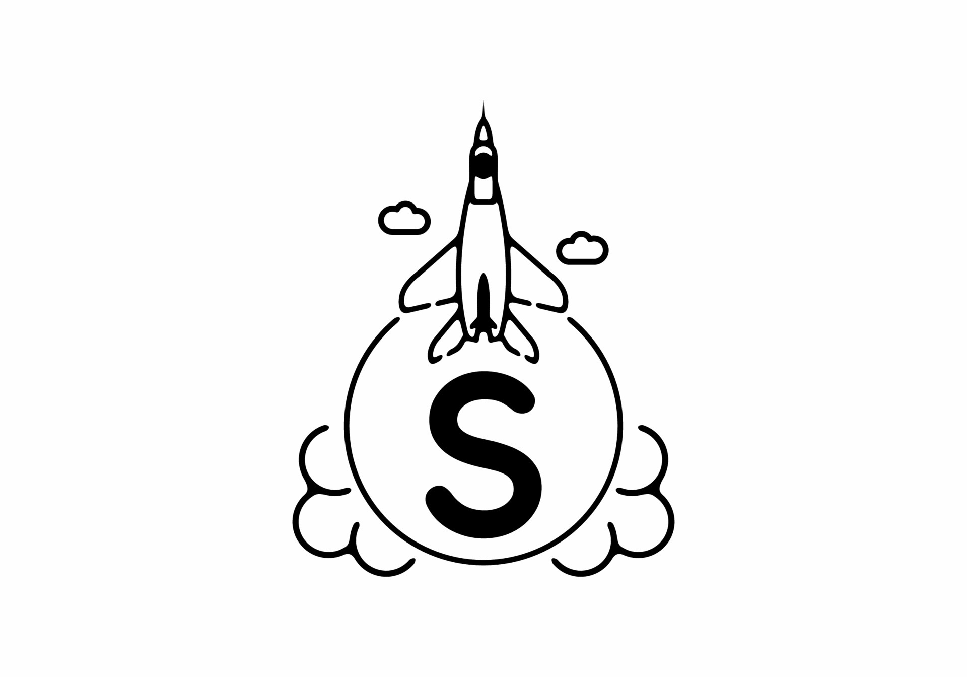 Black line art of S initial letter with flying jet 6466672 Vector Art at Vecteezy