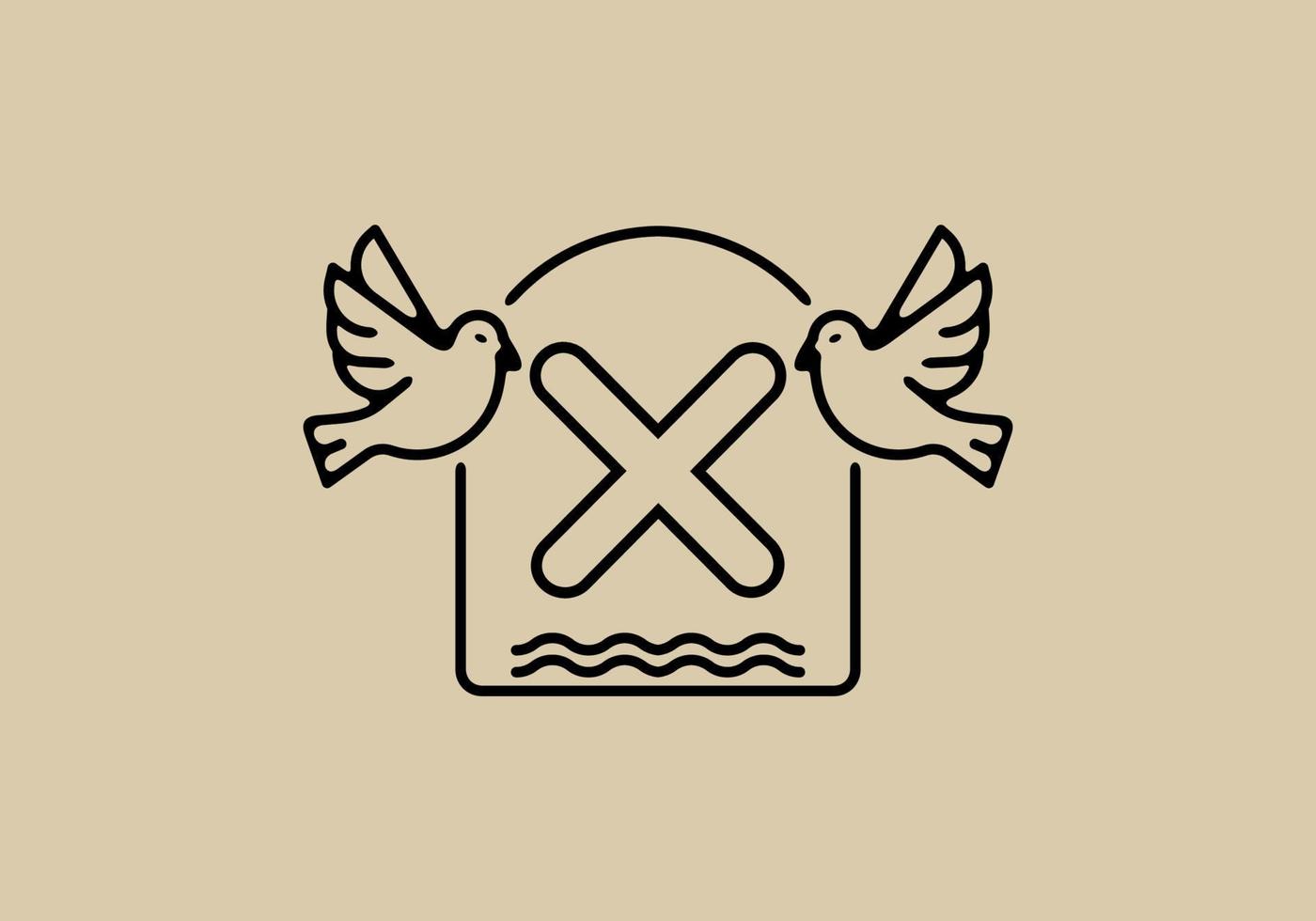 Black line art of birds with X initial letter vector