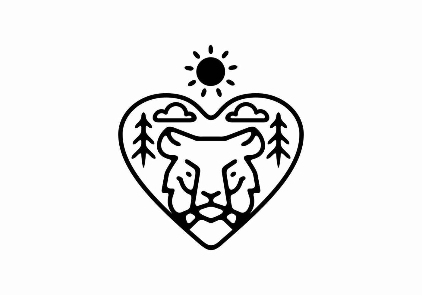 Black line art tiger head in love shape vector