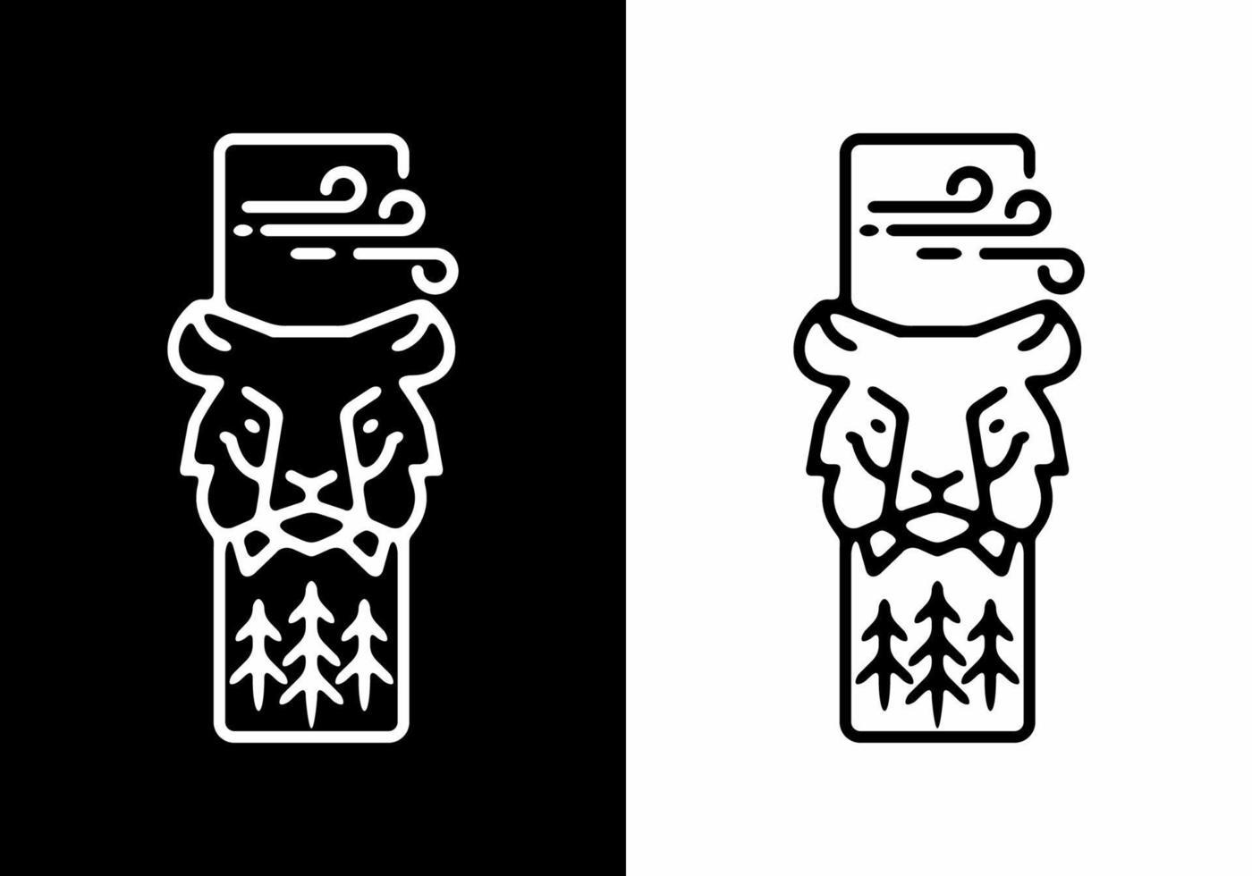 Black line art tiger head in stand rectangle shape vector