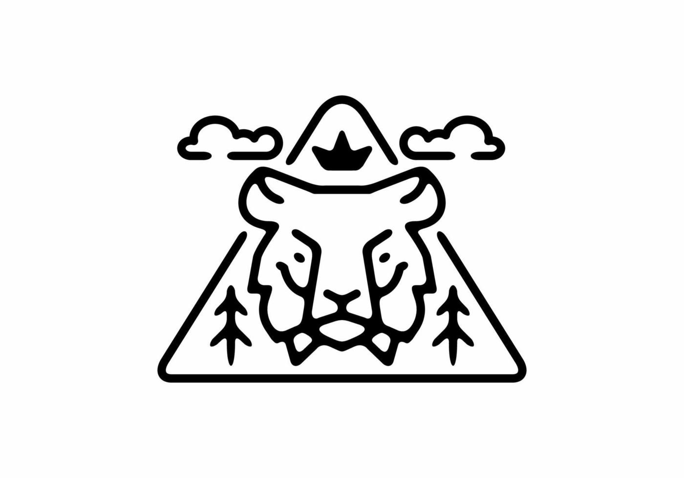 Black line art tiger head in triangle shape vector