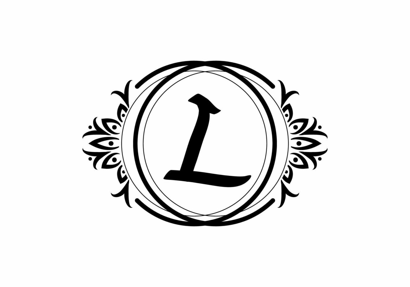 Black white of L initial letter in classic frame vector