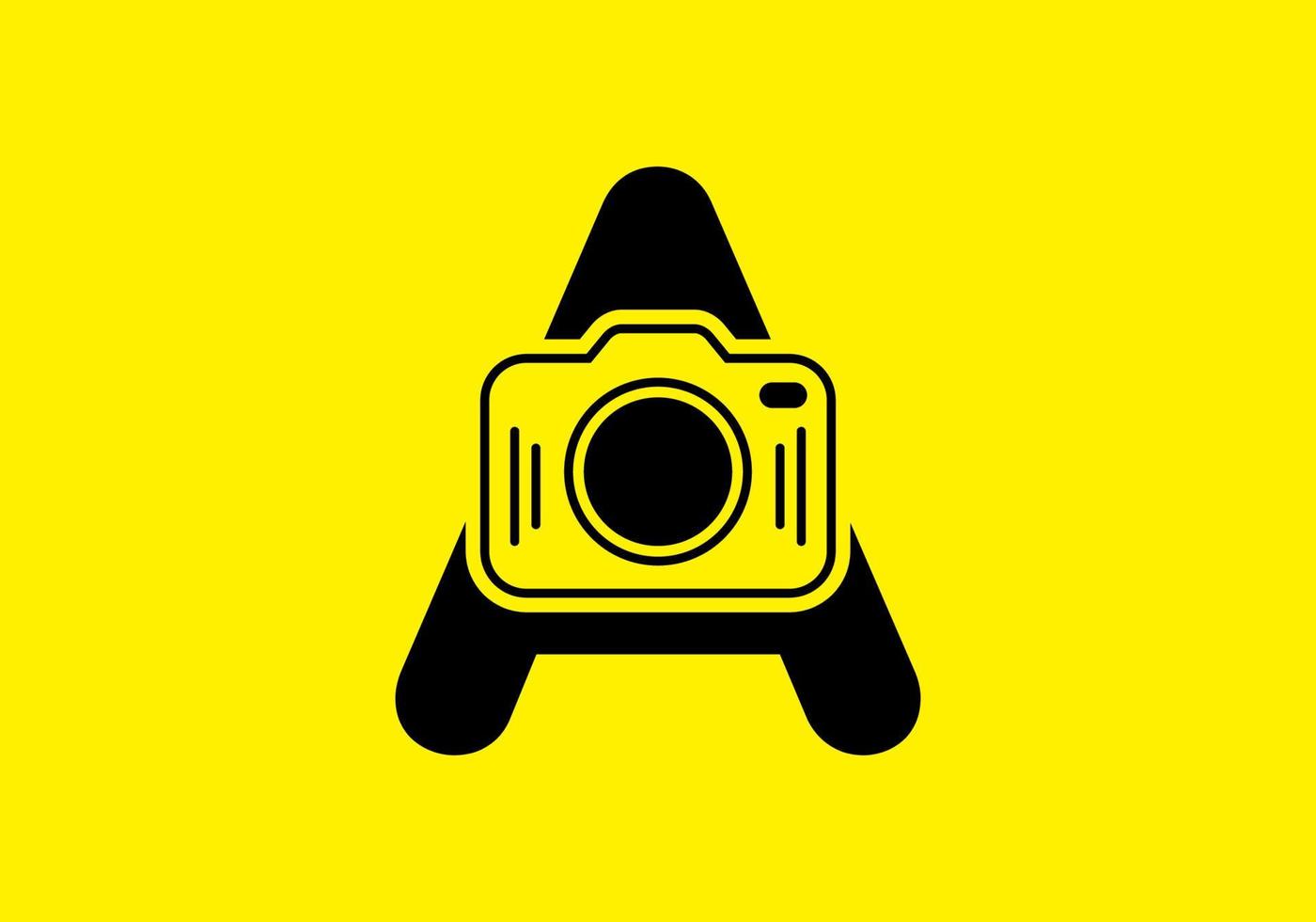 Black yellow of initial A letter with camera vector