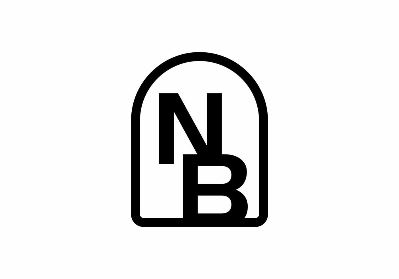 Black NB initial letter in window frame shape vector