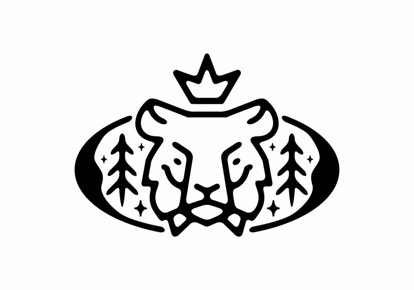 cabeza de tigre de arte de línea negra en forma ovalada vector