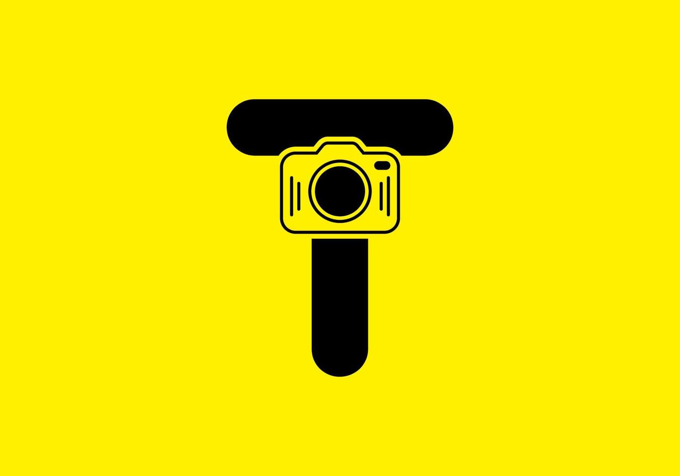 Black yellow of initial T letter with camera vector