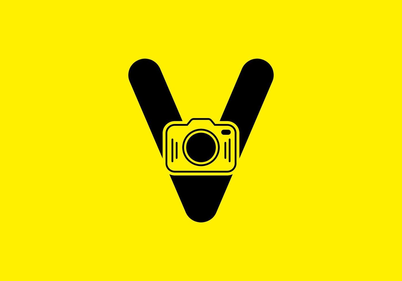 amarillo negro de la letra v inicial con cámara vector