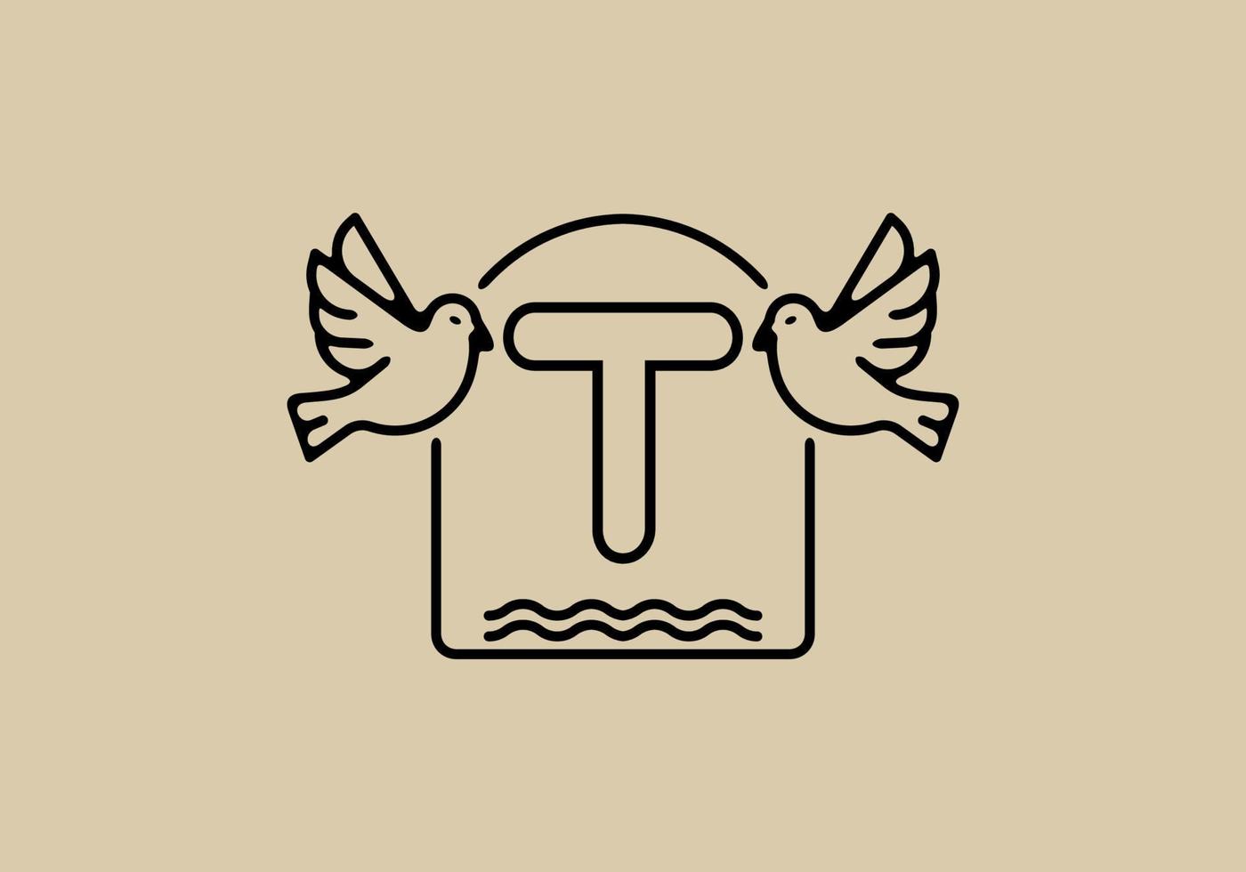 Black line art of birds with T initial letter vector
