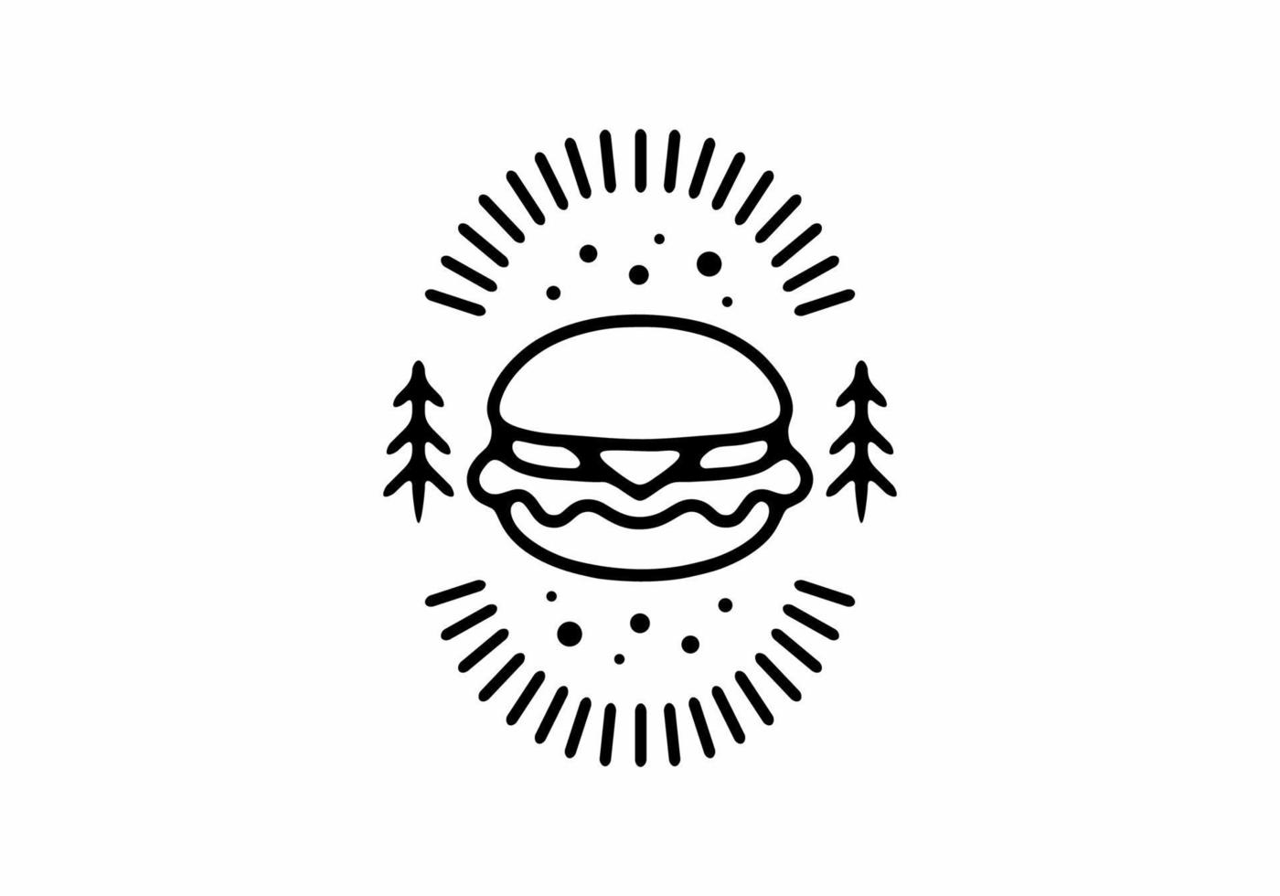 Black line art of burger badge vector