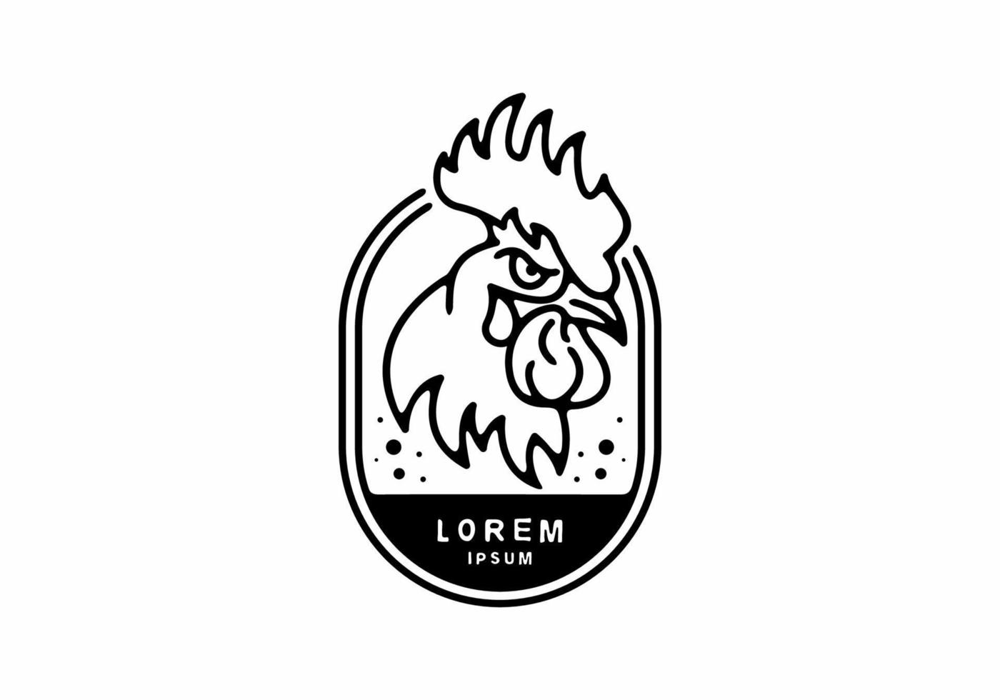 Black line art of rooster in oval badge vector