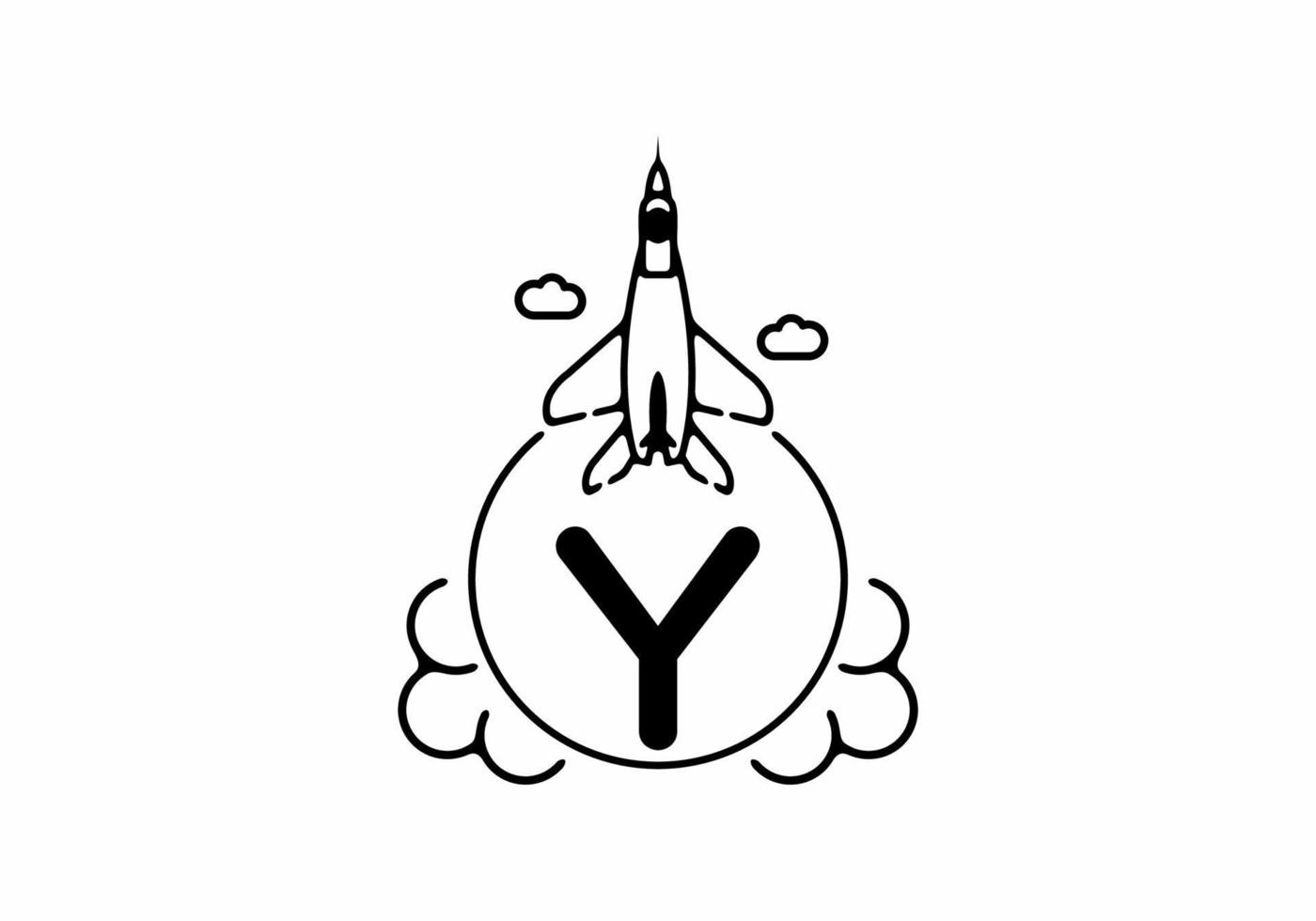 Black line art of Y initial letter with flying jet vector