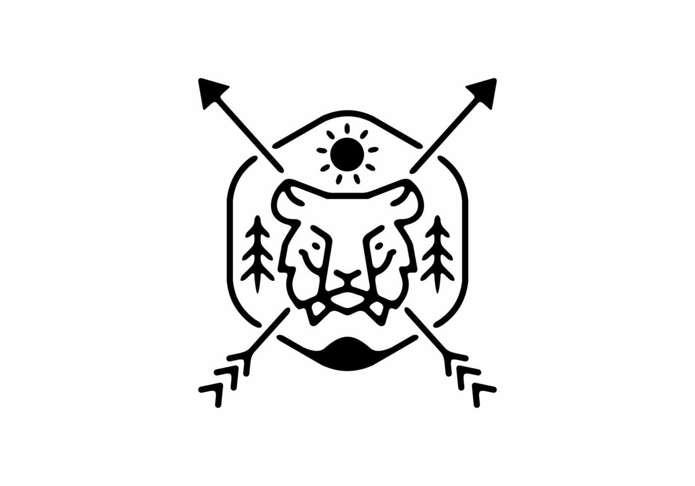 Black line art tiger head in hexagon shape vector