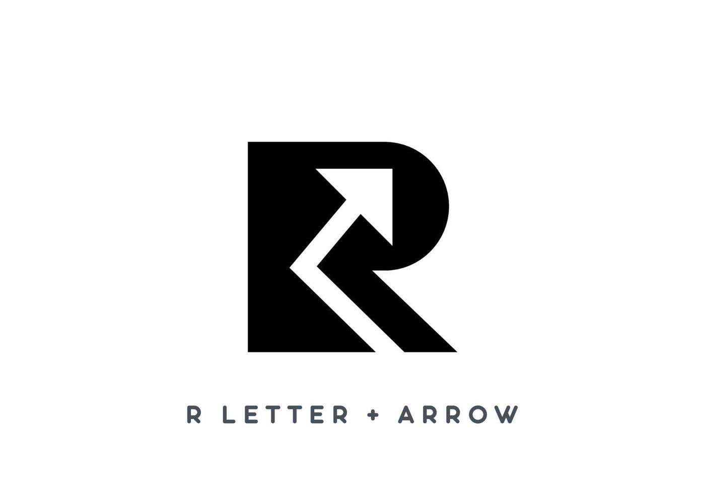 Black R initial letter with arrow symbol vector