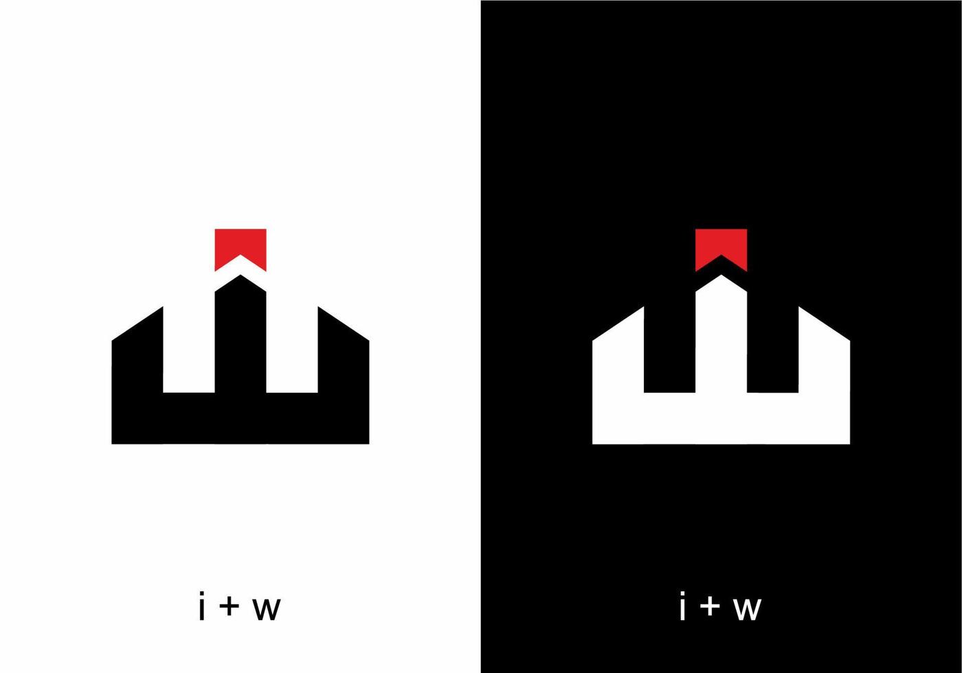 Black white red of iw or wi initial letter text vector