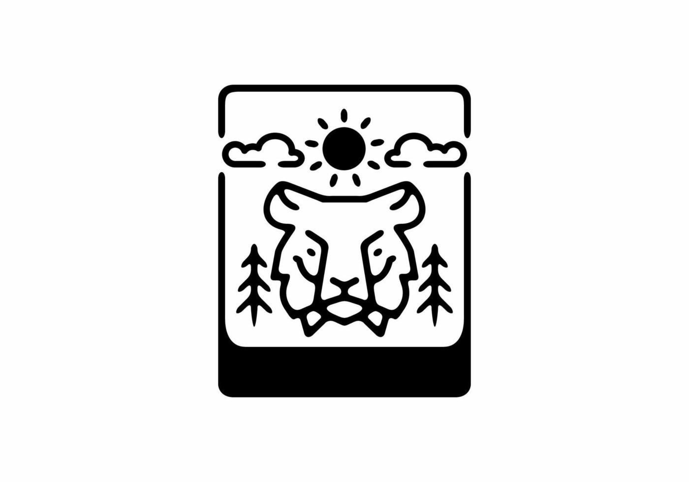 Black line art tiger head in unique rectangle shape vector