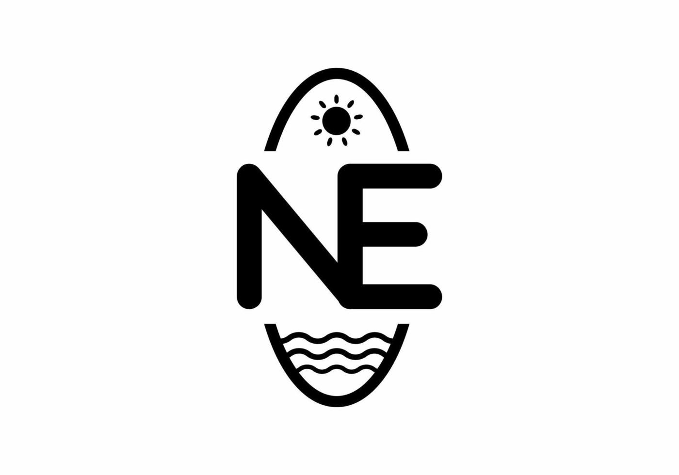 Black NE initial letter in oval shape vector