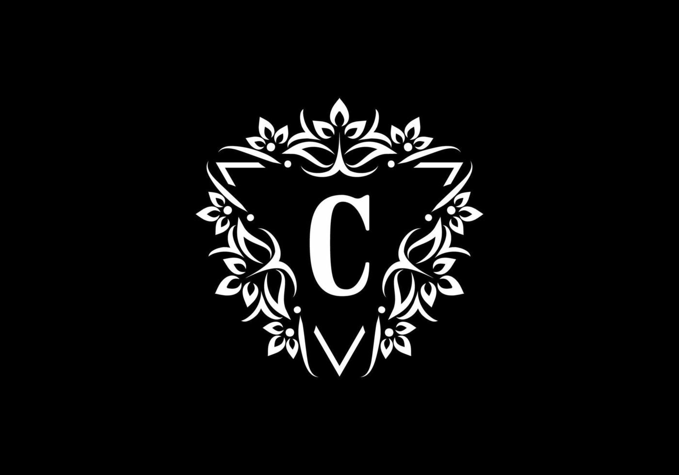 Black white C initial letter in triangle classic frame vector