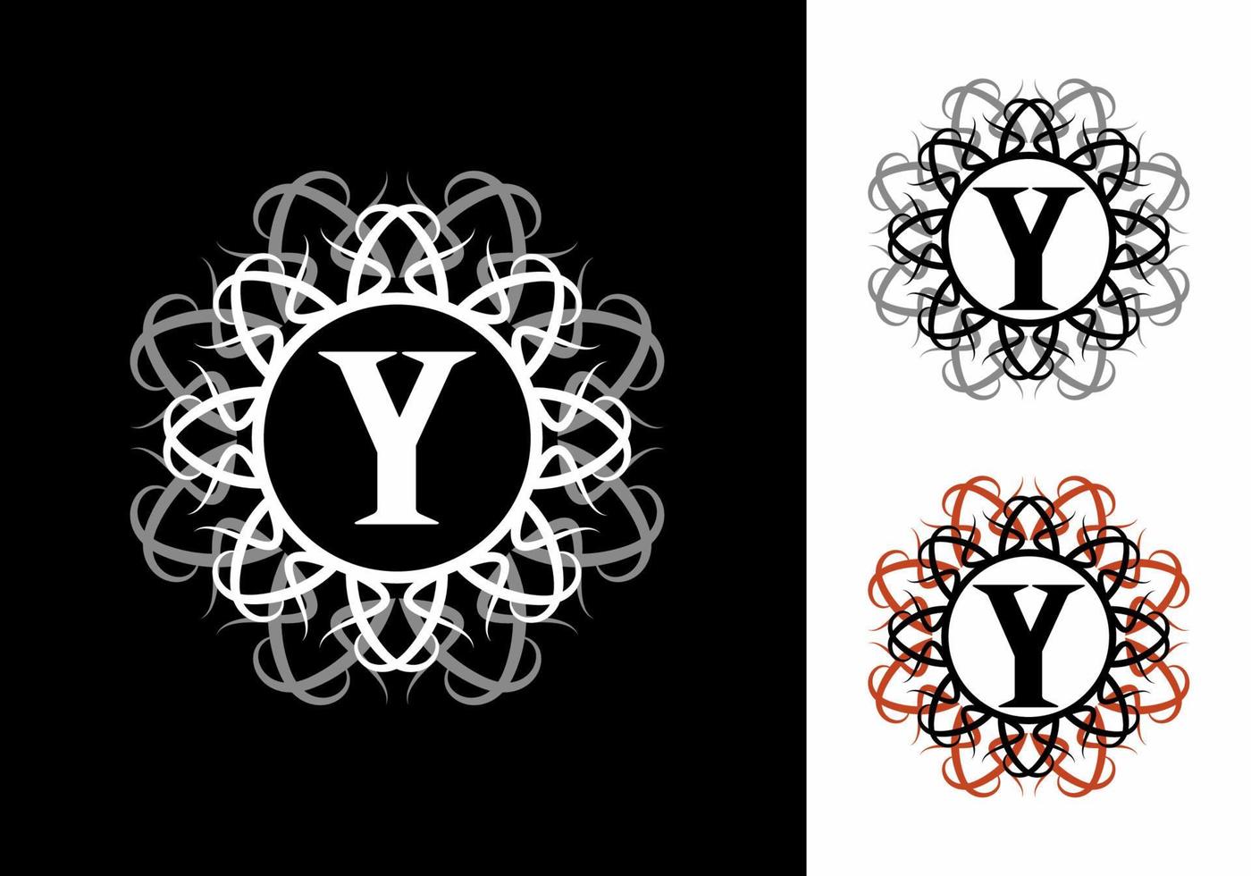 Black white grey of Y initial letter in classic frame vector