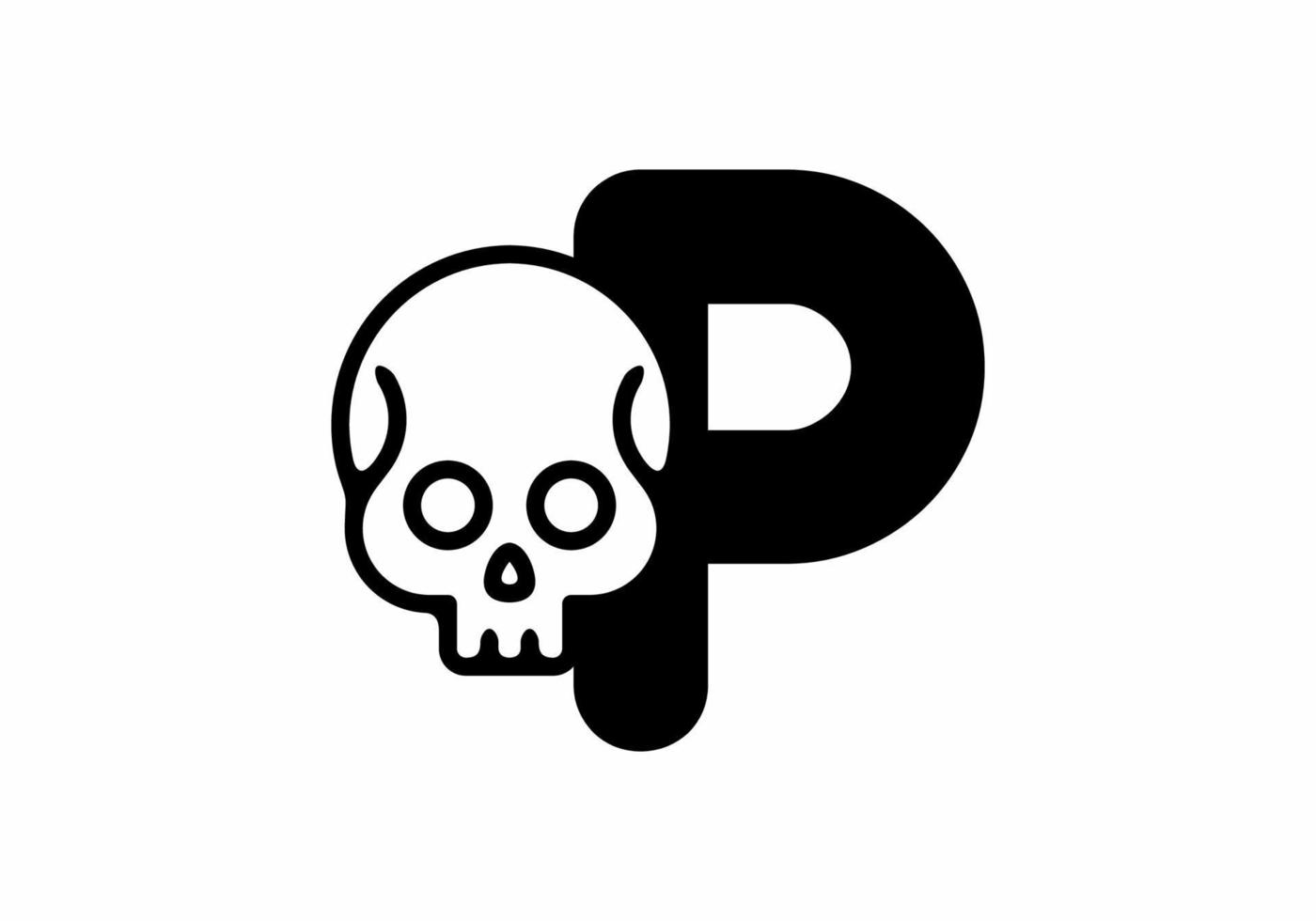 Black P initial letter with skull head vector