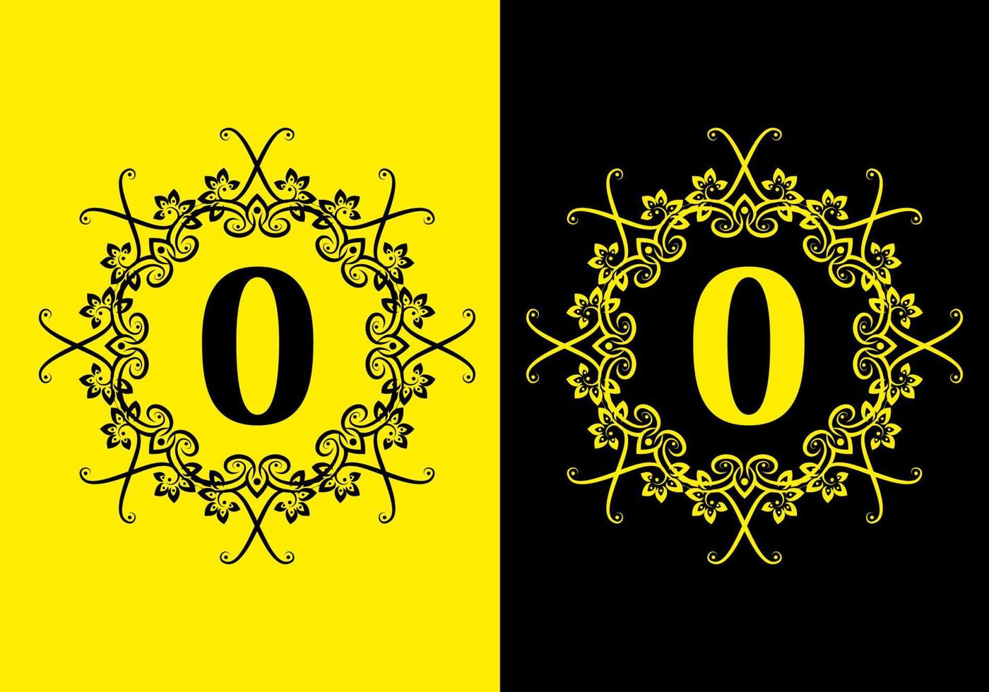 Black yellow O initial letter in classic frame vector