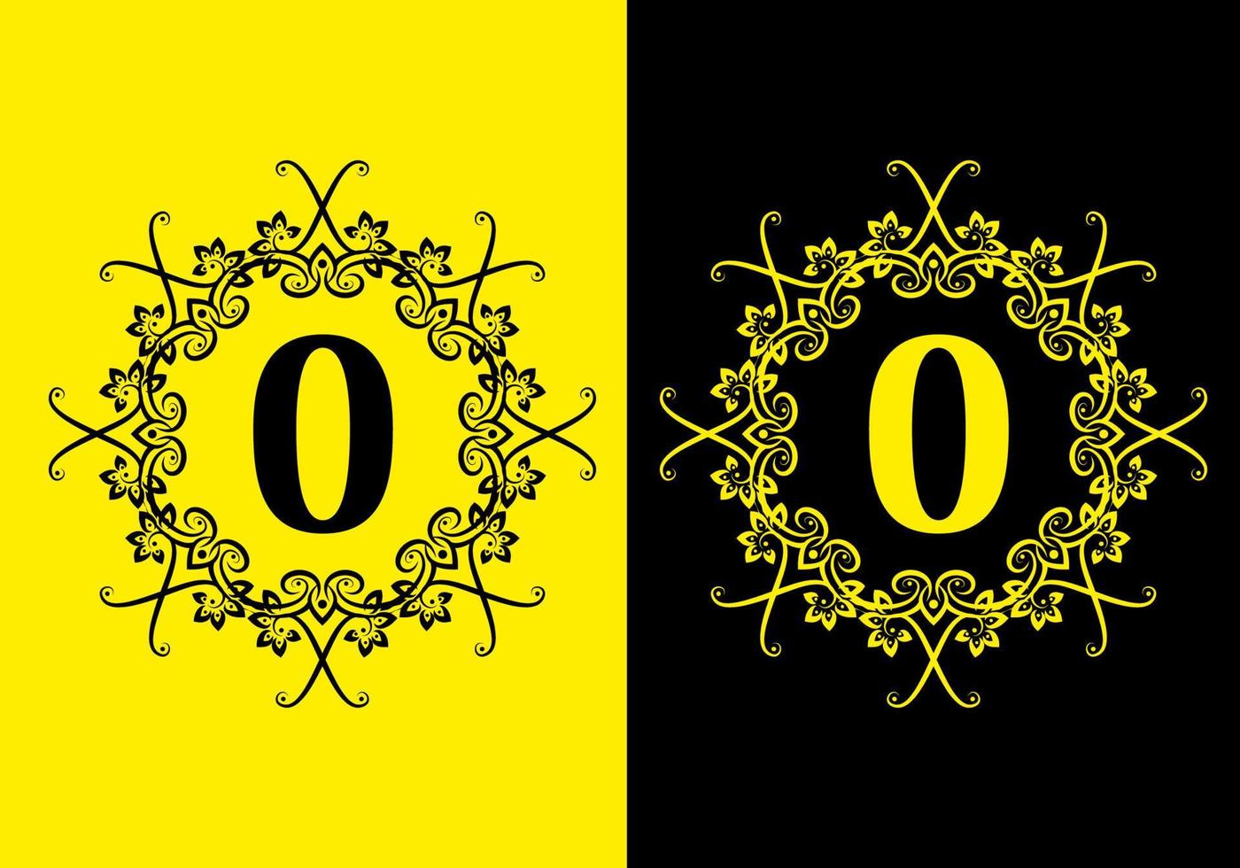 Black yellow O initial letter in classic frame vector