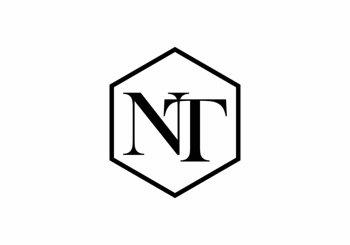 Black NT initial letter in hexagon shape vector