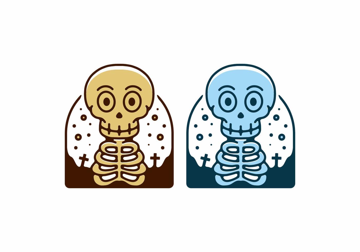 Blue and brown color of two skeleton in the tomb vector