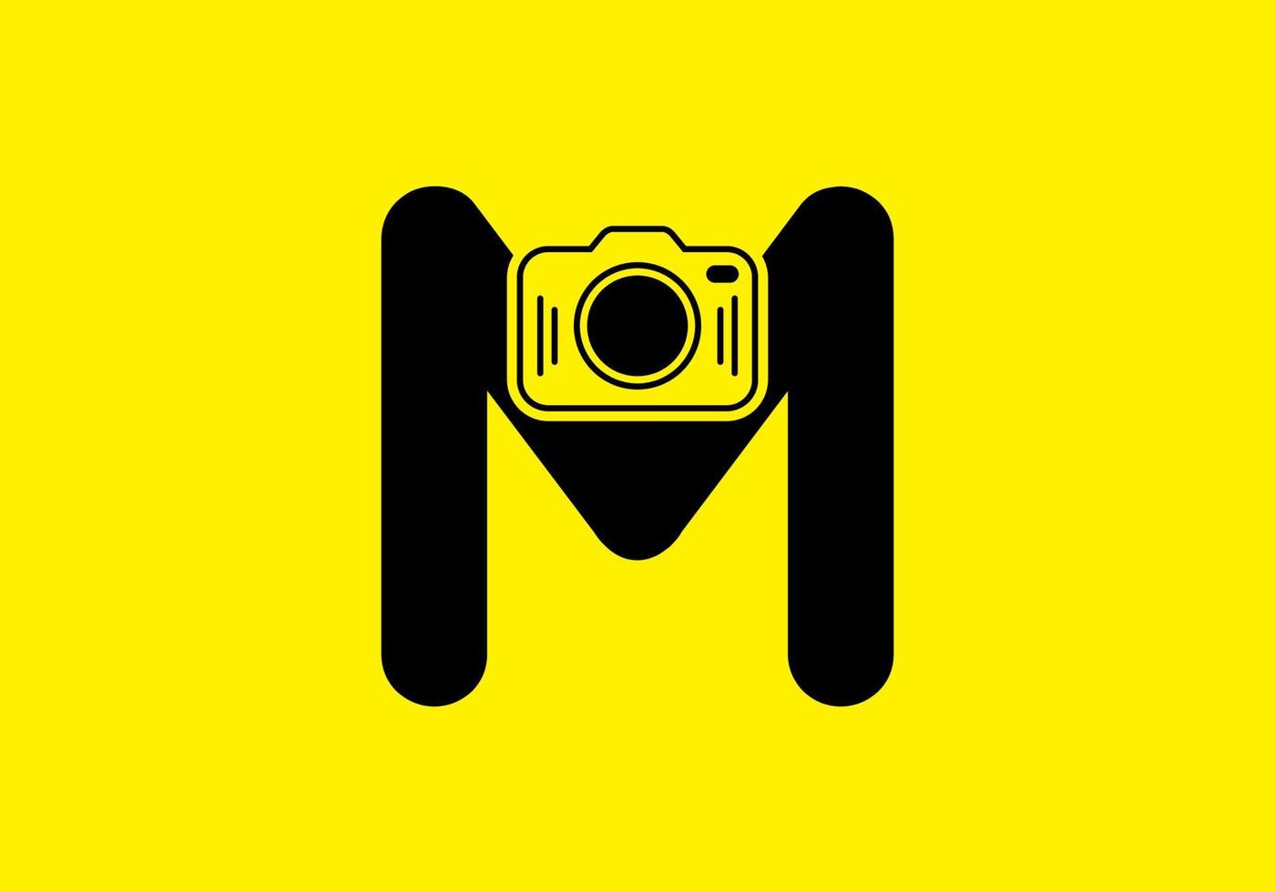 Black yellow of initial M letter with camera vector