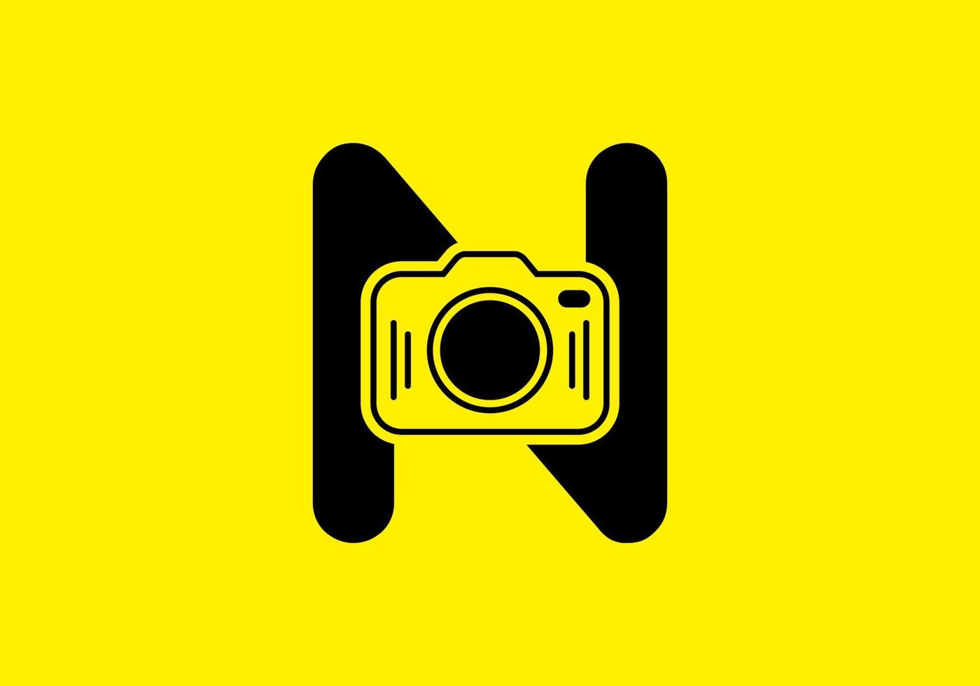 Black yellow of initial N letter with camera vector