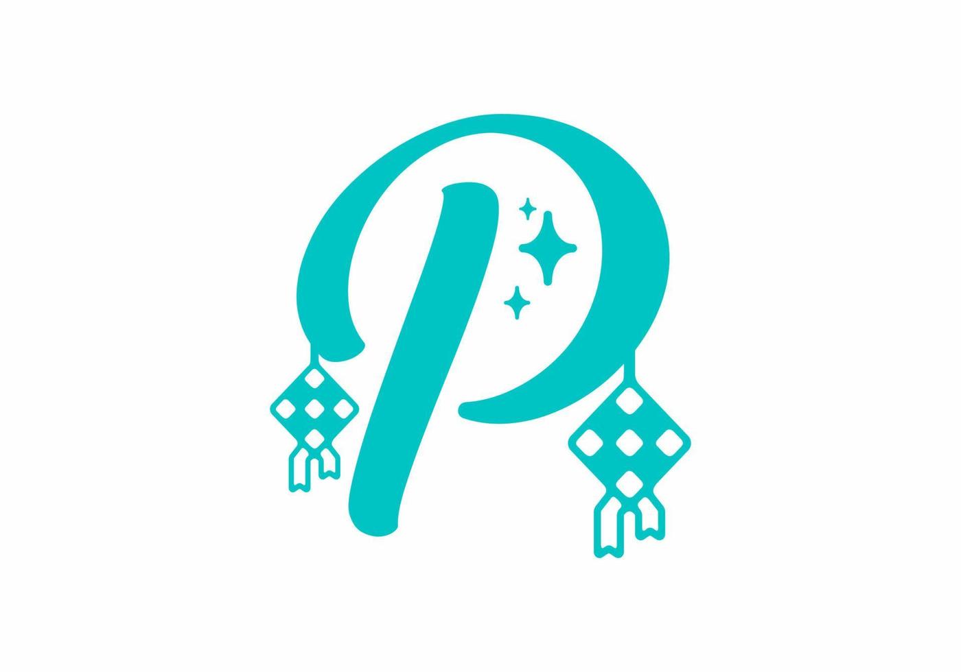 Blue color of P initial letter in ramadan theme vector