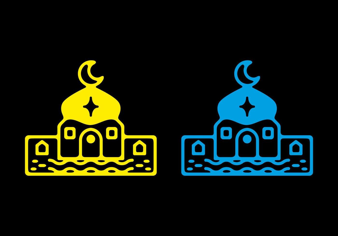 Blue and yellow color of mosque flat illustration in dark background vector