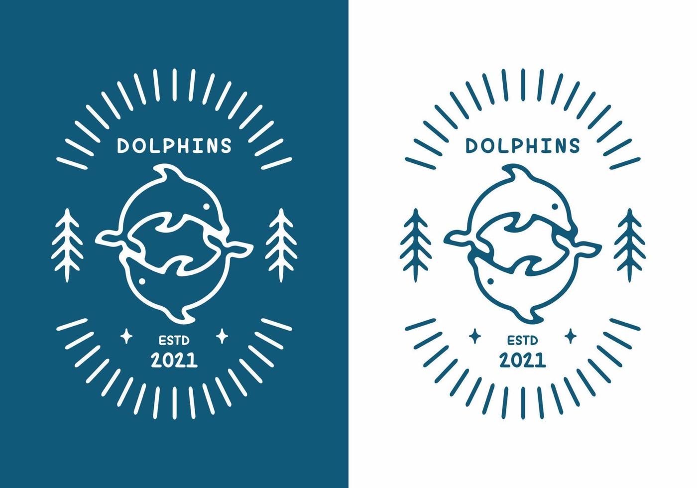 Blue and white color of dolphins badge vector