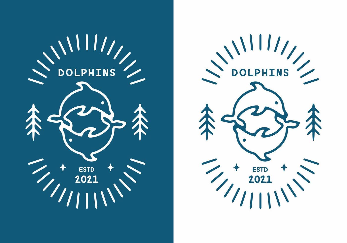 Blue and white color of dolphins badge vector