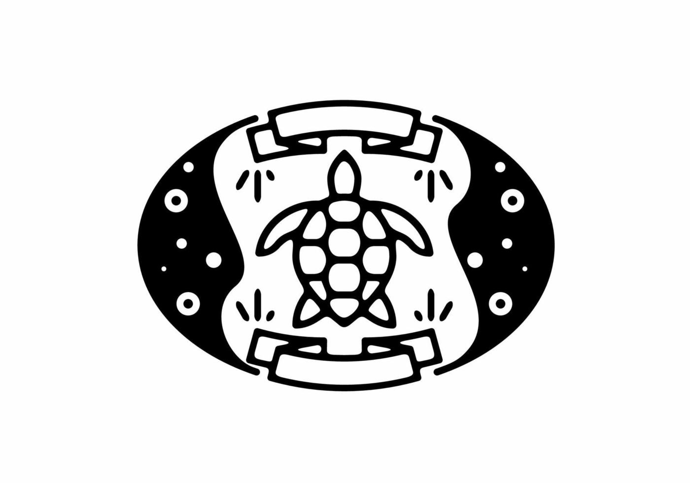 black line art of turtle in oval shape vector