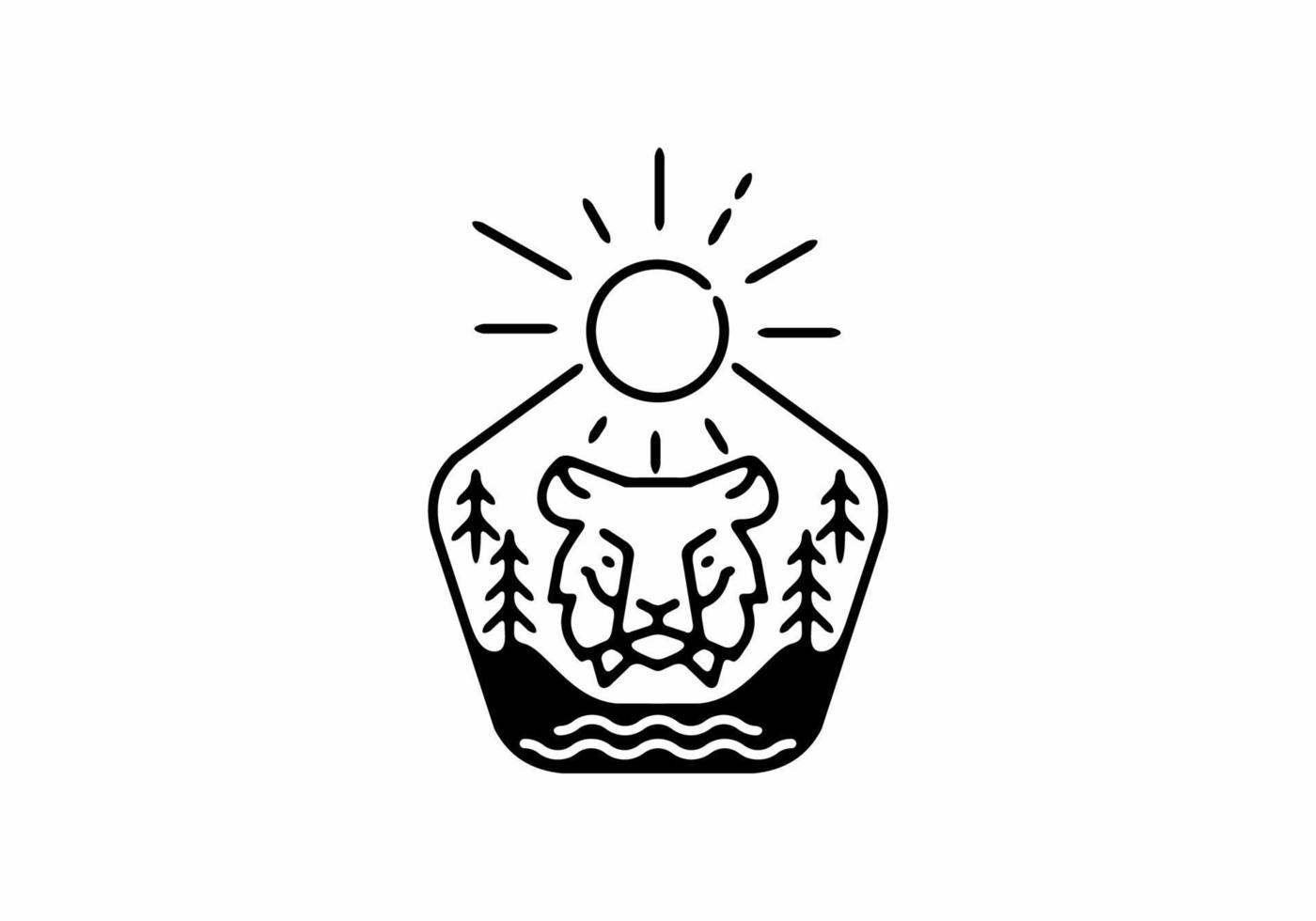 Black line art tiger head in pentagon shape vector