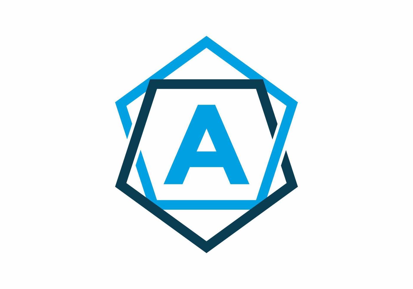 Blue color of initial letter A in pentagon frame vector