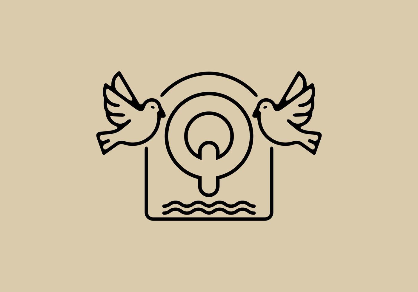 Black line art of birds with Q initial letter vector