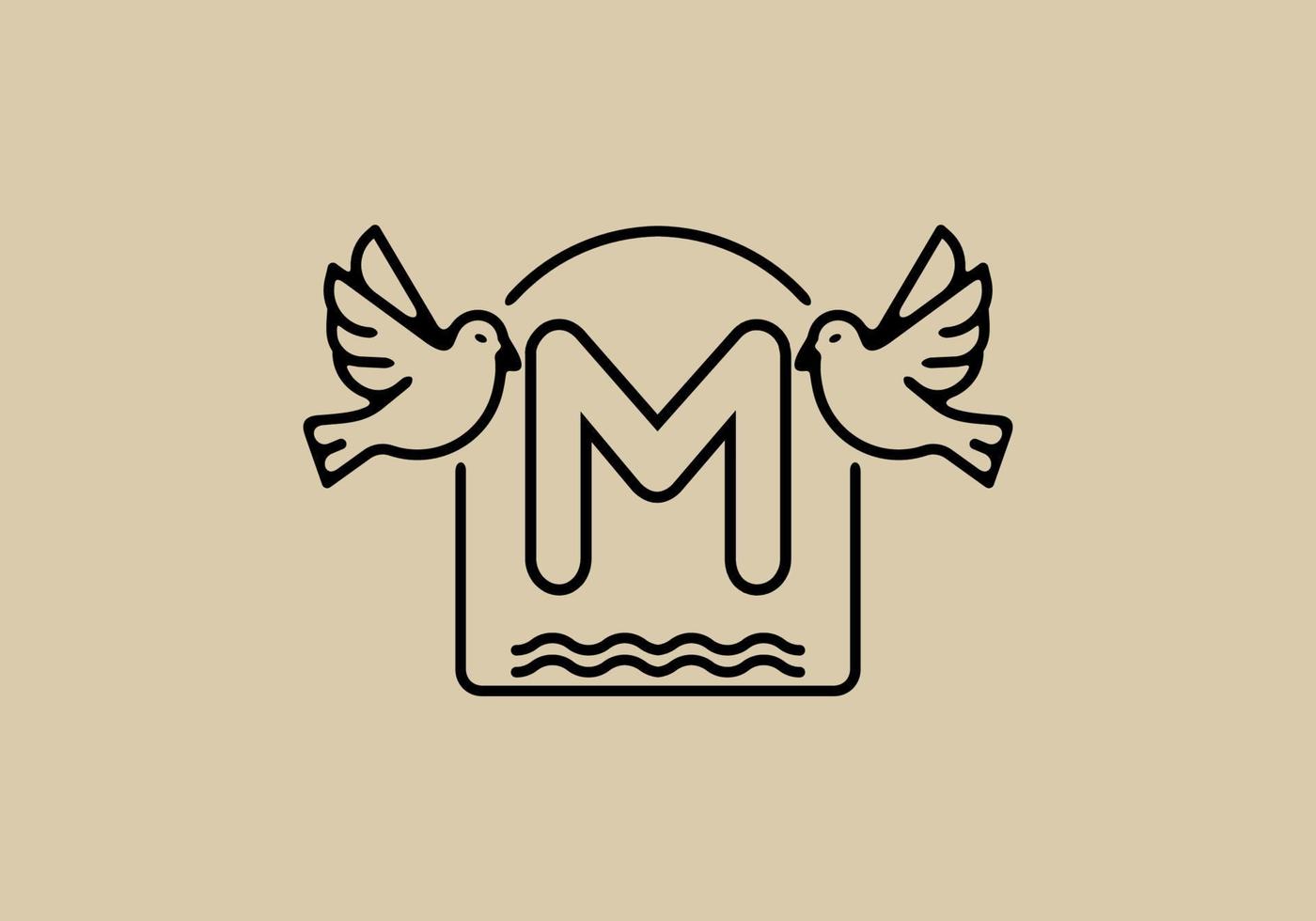 Black line art of birds with M initial letter vector