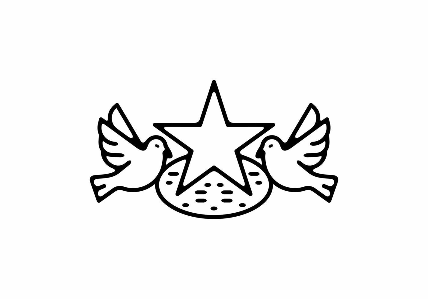 Black line art illustration of two bird and star vector