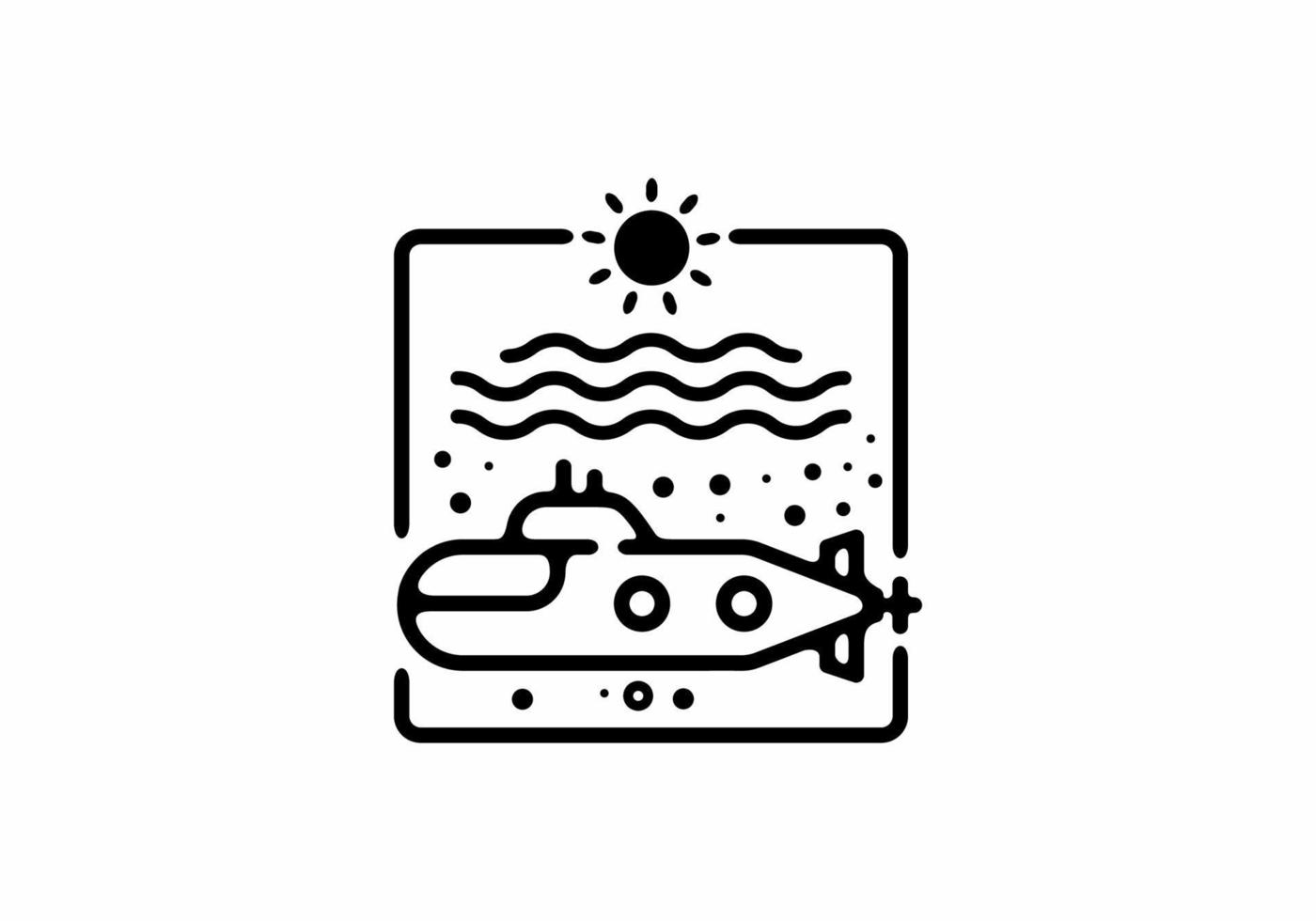 Black line art illustration of submarine in square shape vector