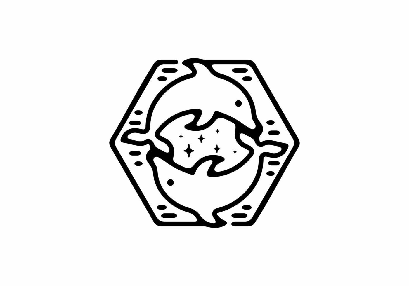 Black line art illustration of twin dolphin vector