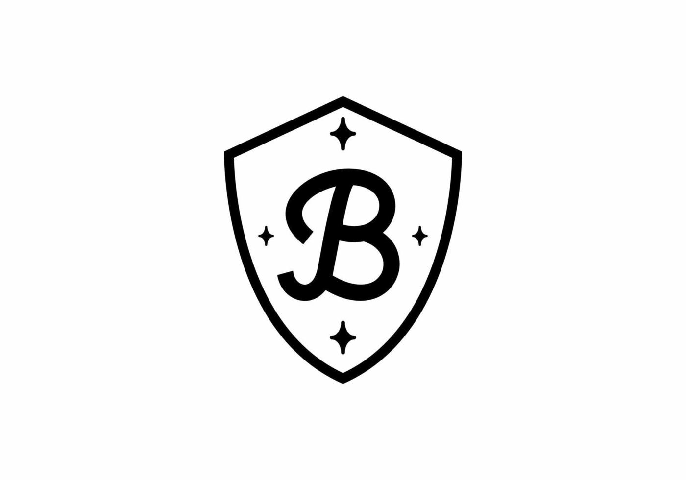 Black line art of B initial letter in shield shape vector