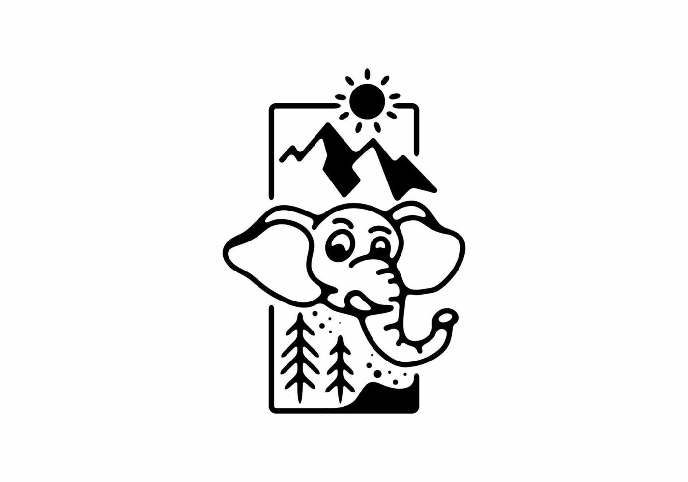 Black line art of wild elephant vector