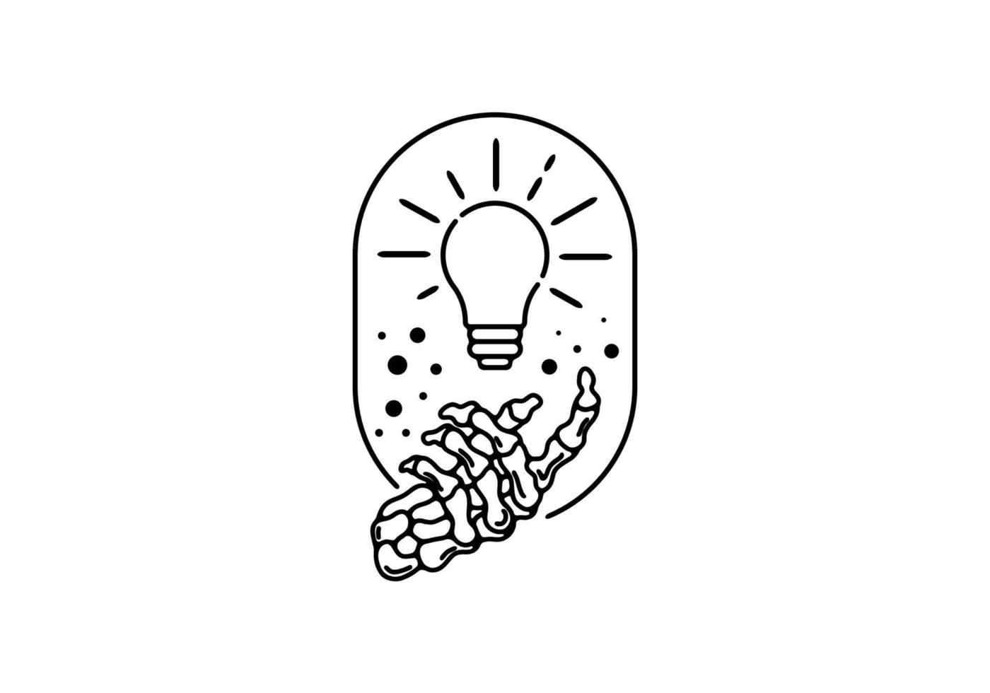 Black line art of skeleton hand and bulb vector